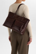 Markberg Kelsey Arbejdstaske Croco Espresso Brown Vintage
